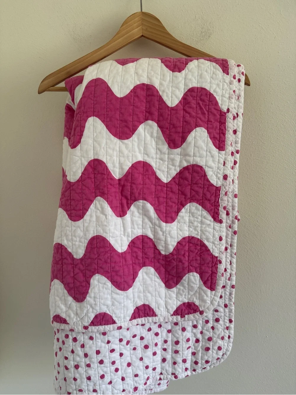Marimekko Twin Size Cotton Pink and White Patterned Reversible Quilt